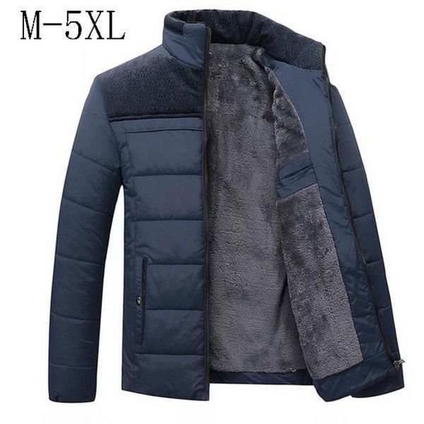 

men's down & parkas winter jacket plus cashmere blouson homme male stand collar business coat keep warm thick splice cotton clothing, Black