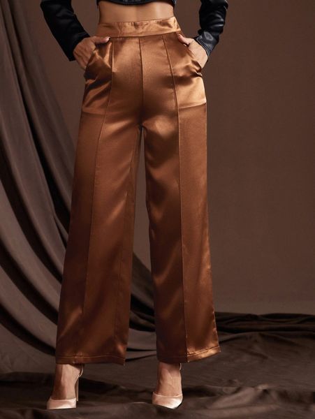 

slant pocket wide leg pants g6sl#, Black;white