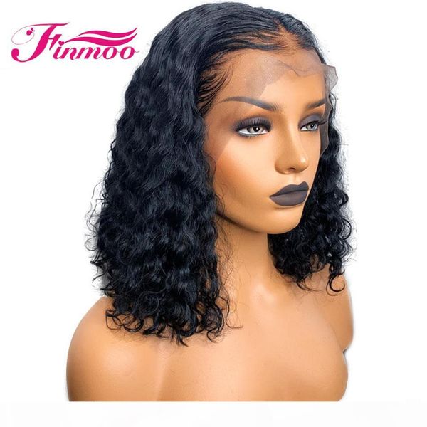 

short curly bob 360 lace frontal human hair wigs brazilian remy hair glueless lace wig with baby hair pre plucked 150% winter, Black