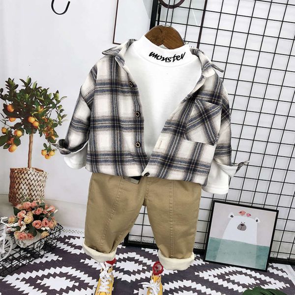 

boys' plush shirt 2020 korean plaid casual suit autumn and winter double layer warm inch cloth children's foreign sle coat, White;black