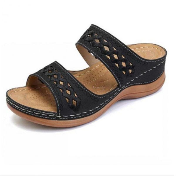 

shoes slippers soft women heels low rubber flip flops big size on a wedge slides platform comfort high summer hawaiian pu, Black