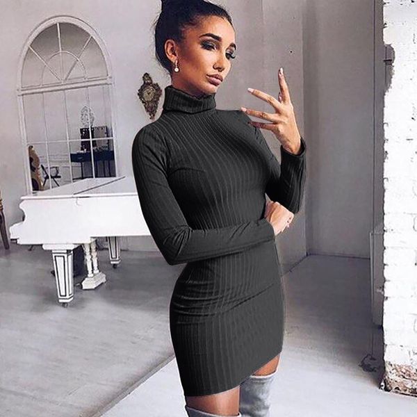 

women's sweaters women o-neck sweater dress autumn and winter solid color knitted fashion turtleneck tight casual pullover #m, White;black