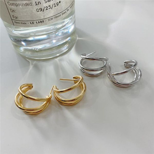 

stud ruiyi real 925 sterling silver french style women geometric earrings female original creative design multi-layered, Golden;silver