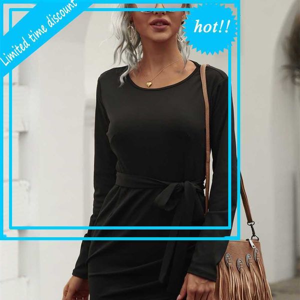 

women lace up v-neck dresses black casual long mouw women's dress elegant vestido the woman
