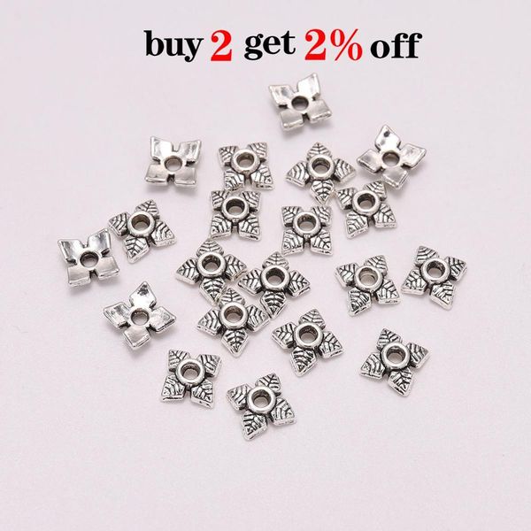 

50pcs lot 6mm 4 petals leaves flower loose sparer apart end bead caps for diy jewelry making findings earrings h jllgpp, Silver