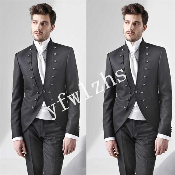 

красивый двубортный groomsmen мандарин lape groom смокинги мужские свадебное платье человек куртка blazer пром dinner костюмы (куртка + штан, Black;gray
