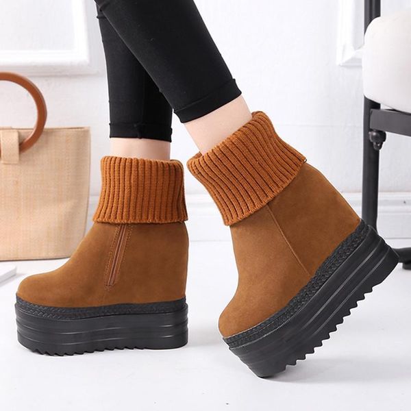 

women casual winter faux suede slim boots warm snow boots platform zipper fashion ladies shoes super high heels ankle1, Black
