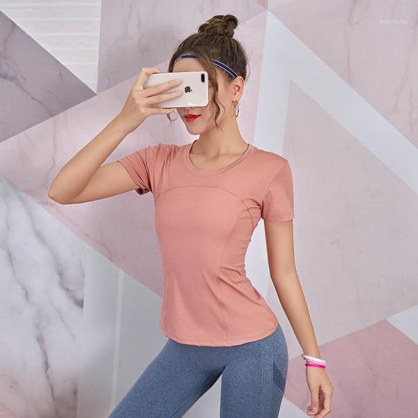 

yoga outfits clothing female quick-drying running short-sleeved t-shirt net red fitness breathable thin section tight sports sh1, White;red