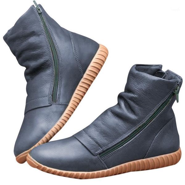 

flat heel zipper boots pu shoes anti-slip breathable for women lady outdoor new1, Black