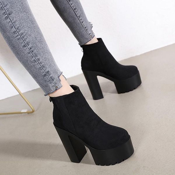 

new 15cm thick heel high heel night club knight boots short boots for women's shoes ankle1, Black