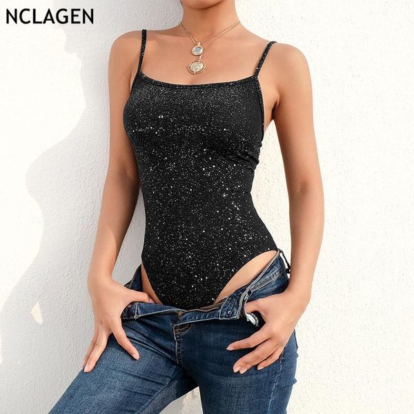 

nclagen women bling starry sky lurex bodysuit back criss cross bandage lace up jumpsuits bodycon slim playsuits beach romper, Black;white