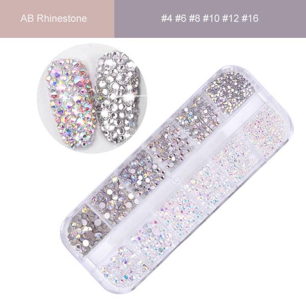 

nail art decorations 1 box ab crystal flat back clear mixed size rhinestone gem 3d bottom sparkly shinning glitter decoration, Silver;gold
