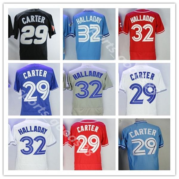 

blue jays baseball 29 joe carter jersey 32 roy halladay flexbase all stitched men women kids youth, Blue;black