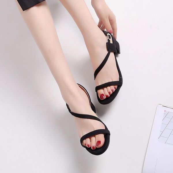 

big size 11 12 13 high heels sandals women shoes woman summer ladies open toe thick heel with one-word buckle square heel1, Black