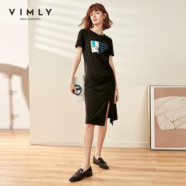 

party dresses vimly 2021 summer women letter print dress sport style solid round neck short sleeve split slim female a-line f0938, White;black