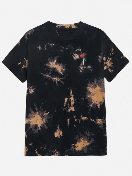 

romwe guys floral embroidery tie dye tee g3z8#, White;black
