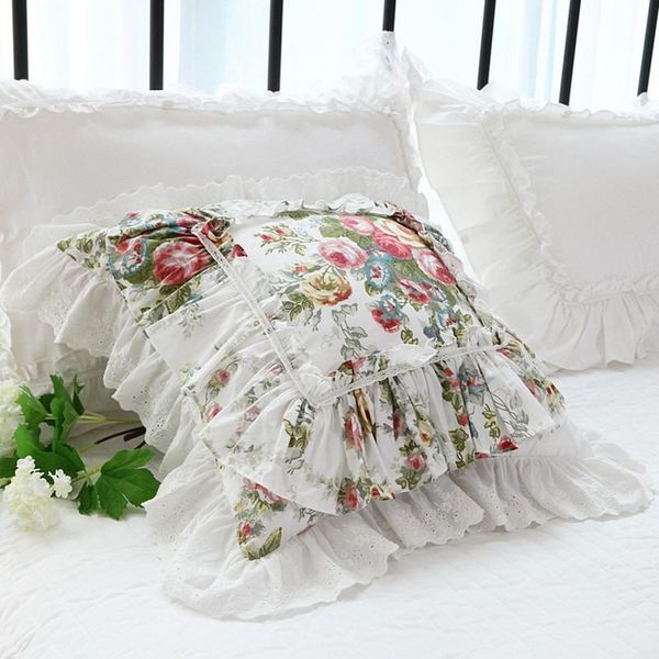 

luxury ruffle lace cushion cover pastoral print garden pillow cover bed bedding pillowcase sofa throw pillow decorative pillows