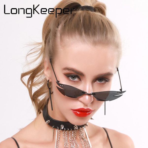 

2020 new rimless sunglasses women vintage cat eye sun glasses female unique punk shades uv400 black red feminino, White;black