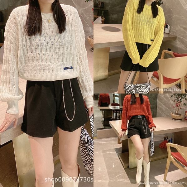 

f4aik 2020 новый пуловер сплошного цвета свободной шея экипажа полого рукав свитер длинный небольшой пуловер трикотаж аромат осень трикотажн, White;black