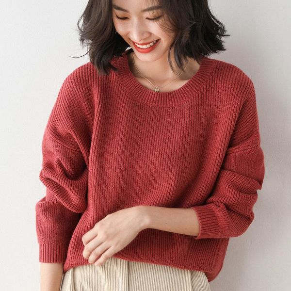 

korean version of autumn and winter 2020 new loose round neck women's knitting shoulder style wear thick bottom sweater, White;black