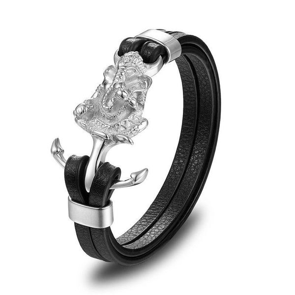 

mkendn wholesale punk multi-layer stainless steel genuine leather anchor skull bracelet men casual pulseira mkendn wholesale bbyzqf