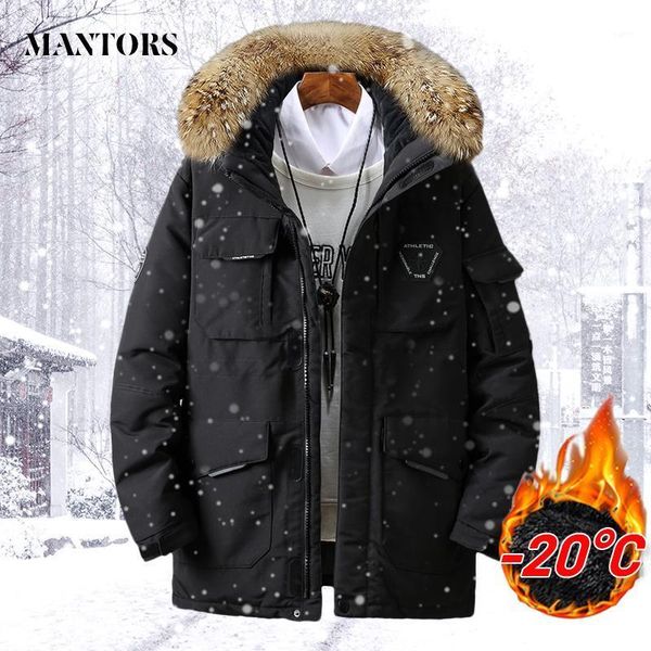 

thicken men's down jacket with big real fur collar winter warm parka -30 degrees men casual waterproof down coat removable hat1, Black