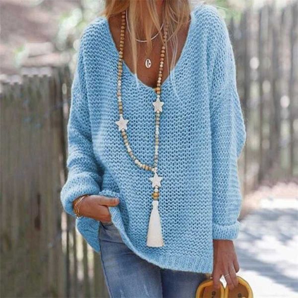 

2021 simple v-neck sweater women's new loose long-sleeved autumn and winter thickened wild loose knitted pullover sweater, White;black