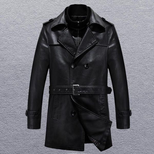 

m- 4xl 2020 leather leather coat male long big yards suit collar trench coat of cultivate on1, Black