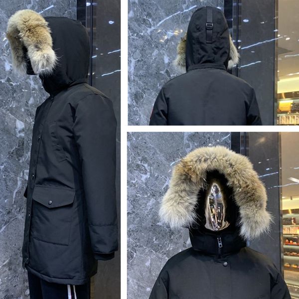 Design di moda da donna di alta qualità con cappello da pelliccia vera da lupo staccabile casual piume all'aperto giacca con cappuccio con cappuccio con cappuccio autunno sezione inverno parka