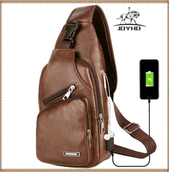 

casual leather single shoulder chest bag back sling bag short trip usb charging crossbody messenger bags men messenger pack