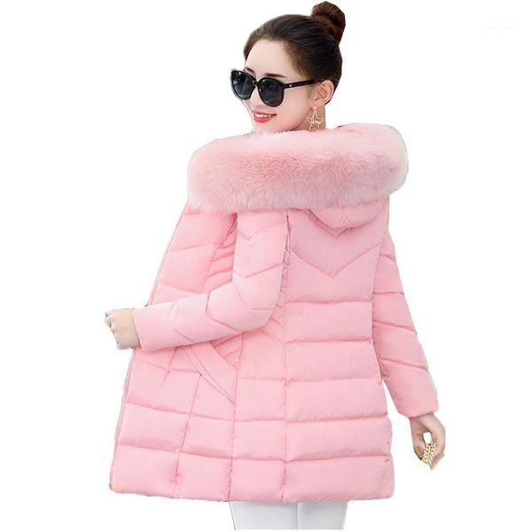 

korean style winter coat women fur collar padded-cotton parkas female thicker coats jackets medium-long hooded overcoats women1, Black