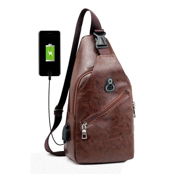 

men crossbody shoulder bag men's usb charging headphone plug designer leather messenger bag bolsa de cintura