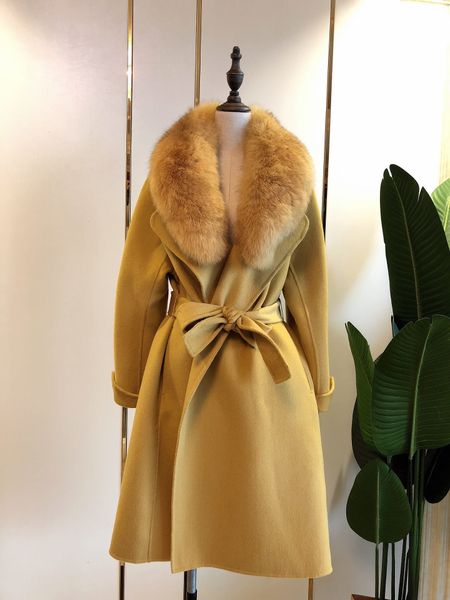 

высокого класса модные женские куртки handmadema-х mara двухсторонний кашемир пальто номер люкс большой лиса меховым воротником код: smlxl 6, Black