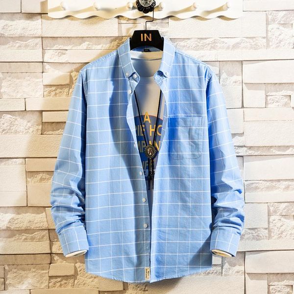 

men's casual shirts stripe checked pocket long sleeved regular-fit male social dress, White;black