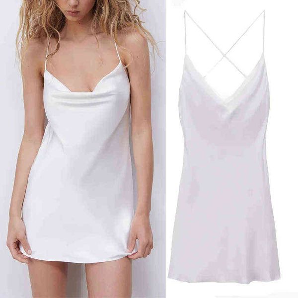 

wesay jesi 2021 summer za dress women white rear back cross suspender dress v-neck sleeveless backless female mini dresses g1223, Black;gray