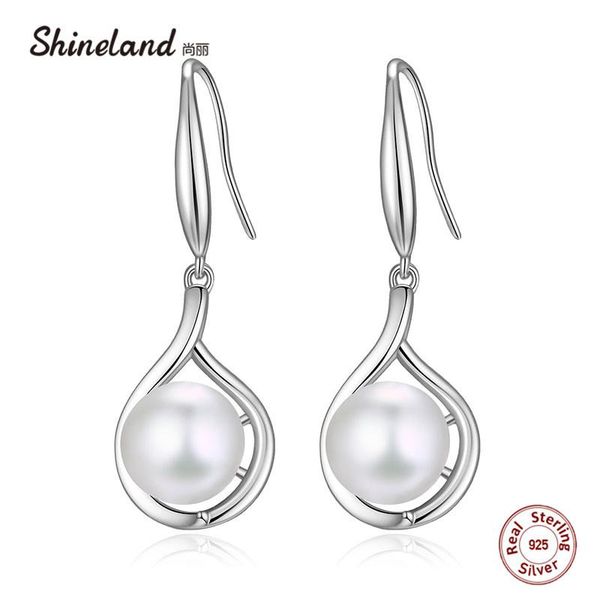 

dangle & chandelier shineland 100% real 925 sterling silver pearl earrings for women lady female drop authentic jewelry gifts