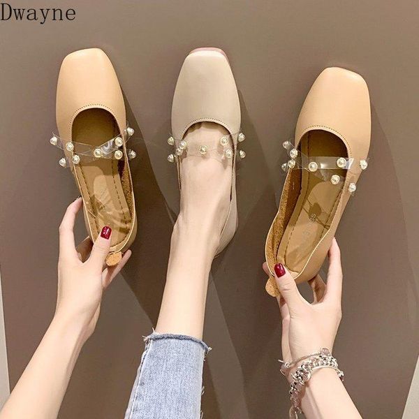 

peas shoes female 2020 spring pearls wild mary jane grandma shoes flat square square a pedal, Black