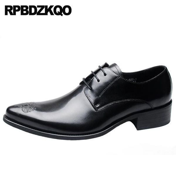 

formal british style pointed toe men wedding shoes italian italy black genuine leather oxfords printed spring and autumn dress