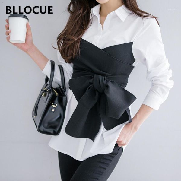 

bllocue white/light grey striped bowknot tie blouse women casual long sleeve blouse elegant office work wear