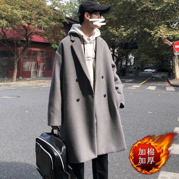 

large quantity congyou 2020 winter over the knee long tweed solid loose windbreaker male a480a-f03 / 120, Tan;black