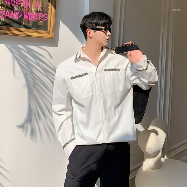 

japan korea streetwear male black white dress shirts men vitnage fashion patchwork long sleeve casual shirt1, White;black