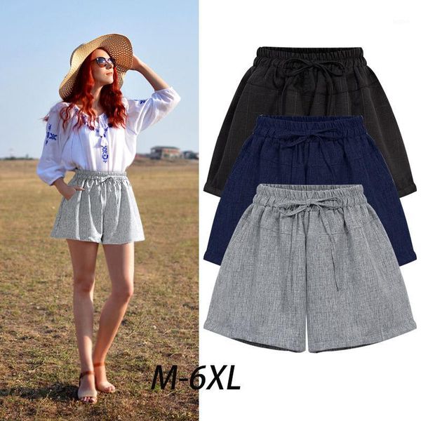 

summer womens high waist loose wide leg shorts thin casual shorts large size 6xl a-line female cotton short pants 20041, White;black