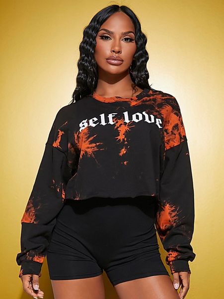 

sxy letter graphic tie dye drop shoulder pullover t1to#, White;black