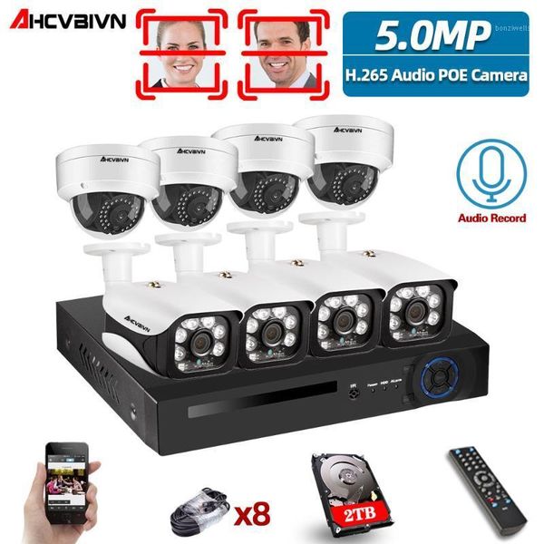 

face detection h.265 8ch 5mp 4k hd cctv set video surveillance kit security camera system audio ip cam p2p poe nvr kit 2tb hdd1