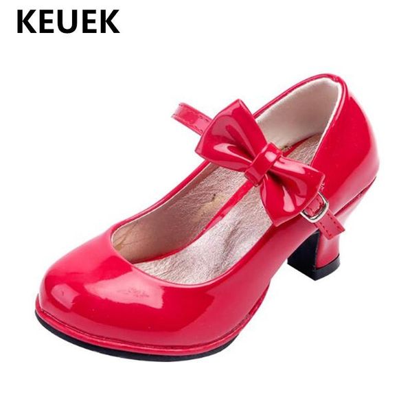 

new children butterfly knot high heeled shoes girls princess party dance wedding baby toddler kids leather shoes 04 wmtsad, Black