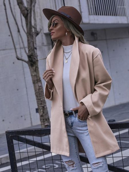

women's wool & blends 2021 woman coat autumn winter loose est long sleeve casual1, Black