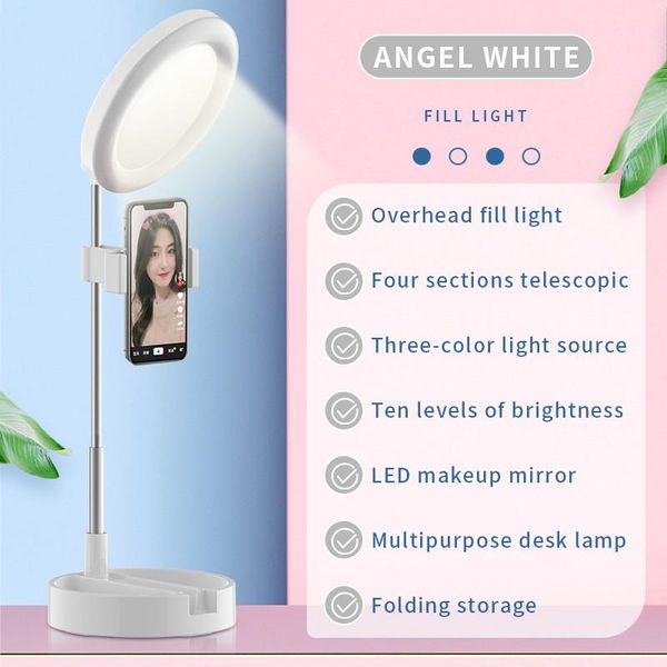 

g3 foldable one-piece 6inch led ring light round stand phone holder for live broadcast selfie video light