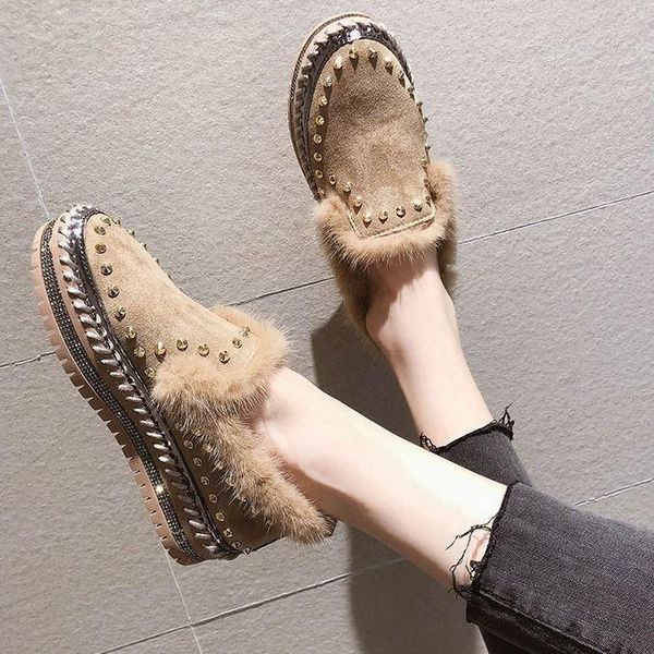 

тималин женщина boots женщина квартира класс люкс заклепка рука строчка зимняя обувь женщина скольжение на платформу flat с ботинками flock, Black