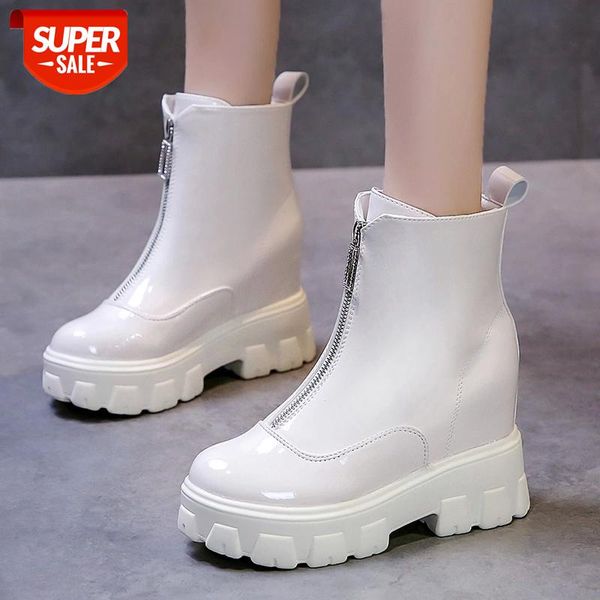 

lucyever 10cm super high heels platform ankle boots for women fashion crystal zipper pu leather woman shoes black beige botas #qd2x