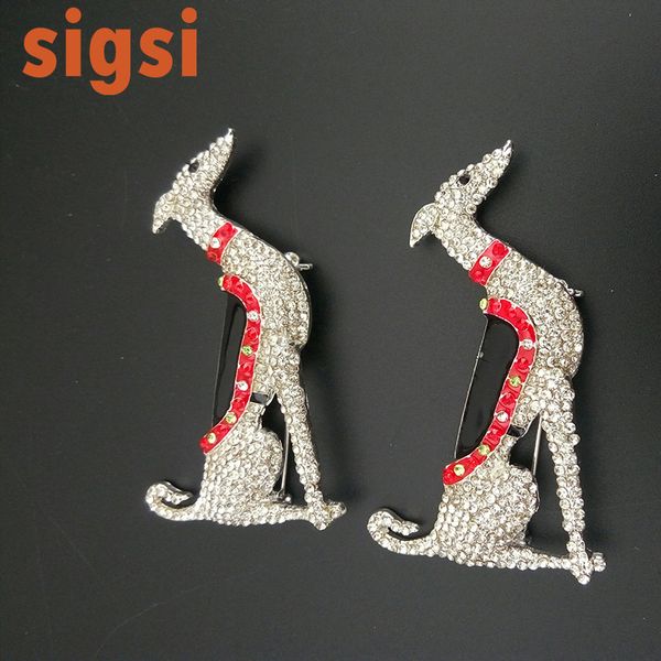 

10pcs/lot crystal sitting greyhound 65mm dog brooch pin animal broach 201009, Gray